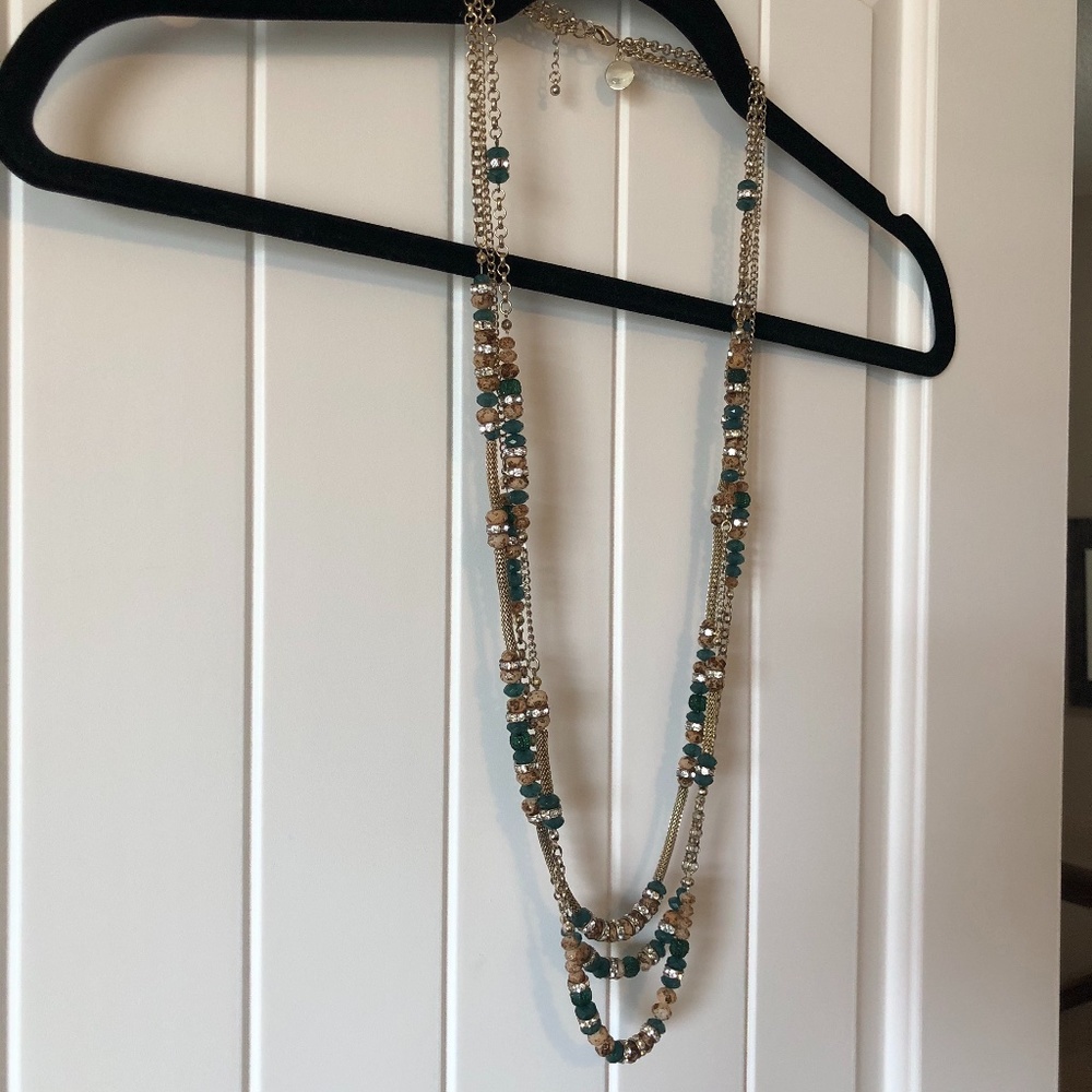 WHBM Green and gold multi-chain necklace